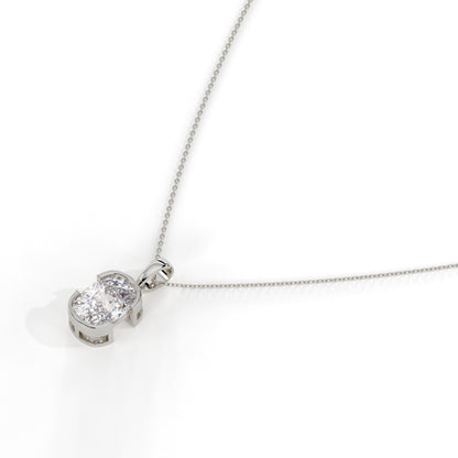 Corinna elongated cushion lab-grown diamond half-bezel pendant necklace in 14K (585) white gold, side view 