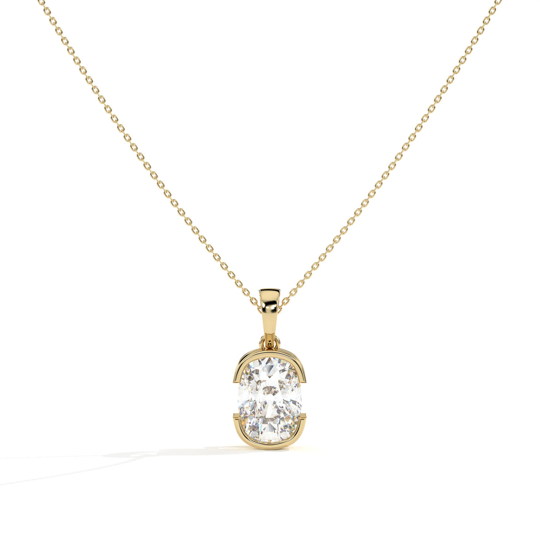 Corinna elongated cushion lab-grown diamond half-bezel pendant necklace in 14K (585) yellow gold, front view 