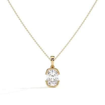Corinna elongated cushion lab-grown diamond half-bezel pendant necklace in 14K (585) yellow gold, front view 
