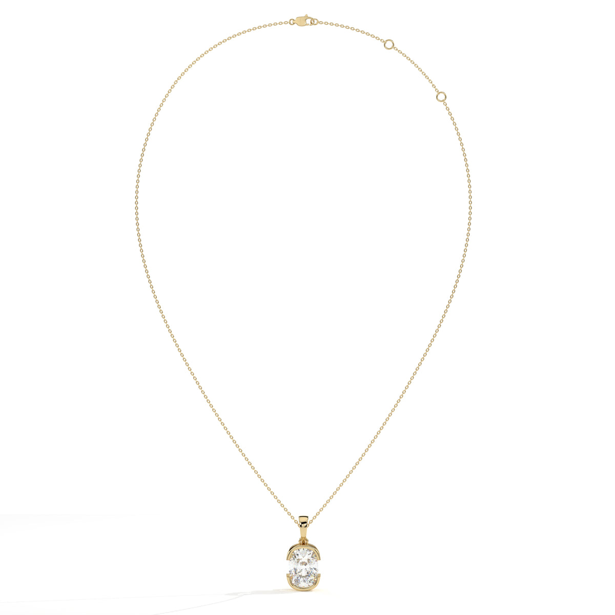 Corinna elongated cushion lab-grown diamond half-bezel pendant necklace in 14K (585) yellow gold, full necklace view 