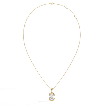 Corinna elongated cushion lab-grown diamond half-bezel pendant necklace in 14K (585) yellow gold, full necklace view 
