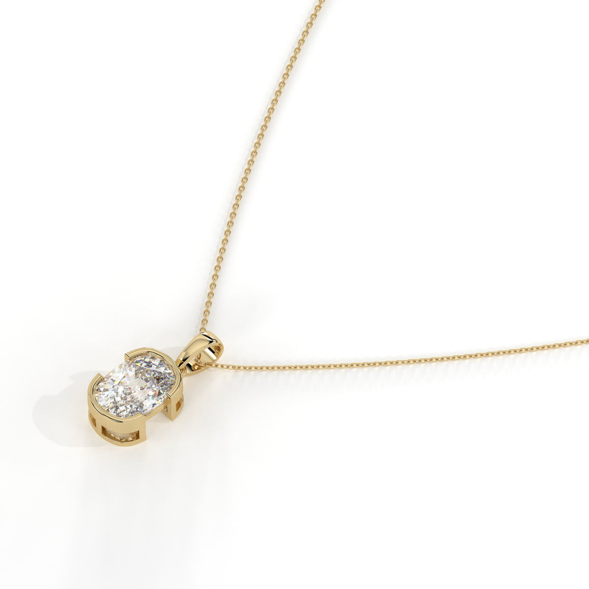 Corinna elongated cushion lab-grown diamond half-bezel pendant necklace in 14K (585) yellow gold, side view 