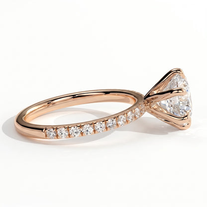 Round lab-grown diamond halo engagement ring in 14K (585) rose gold, detail view 