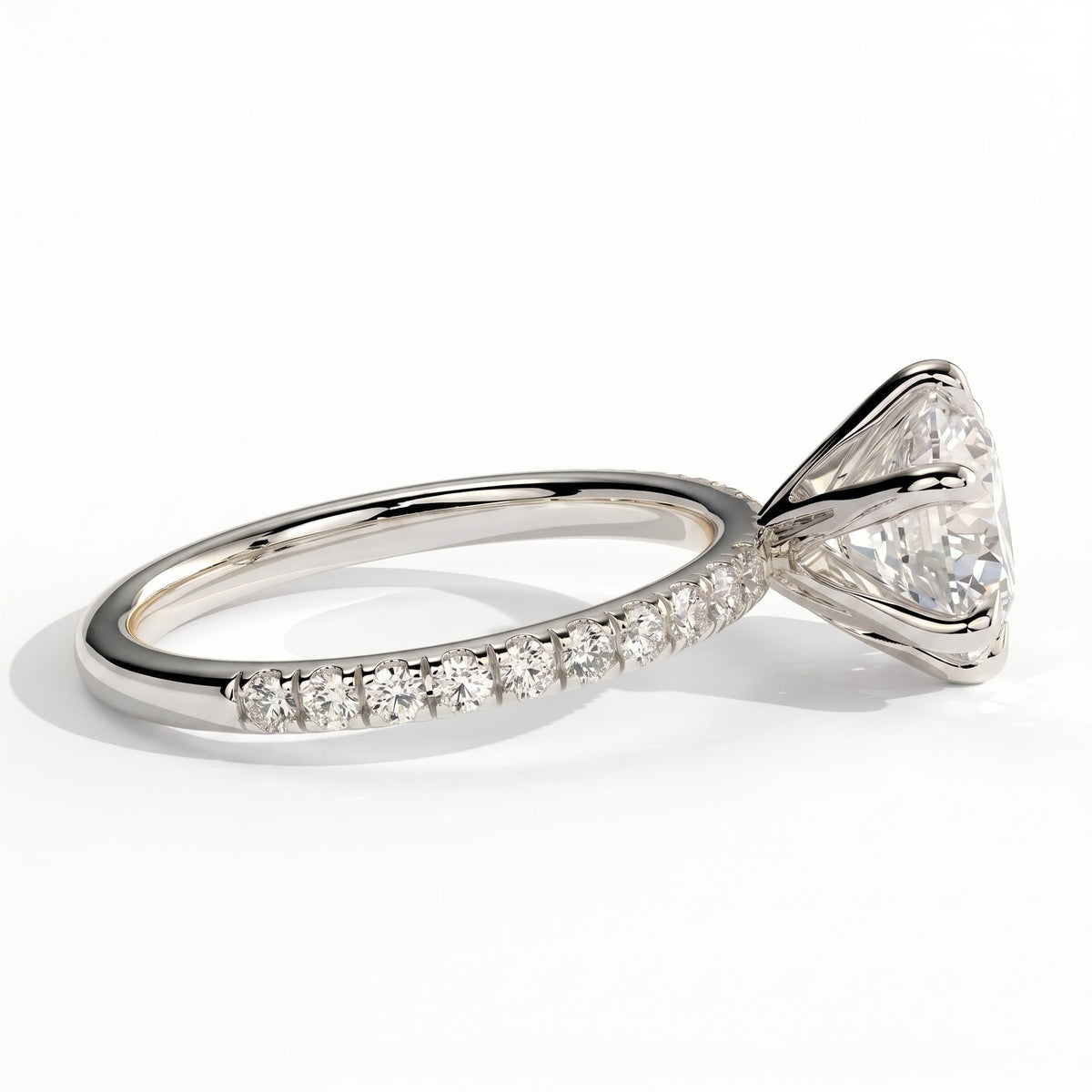 Round lab-grown diamond halo engagement ring in 950 platinum, detail view 