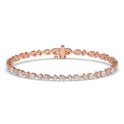Delia pear and round lab-grown diamond tennis bracelet in 14K (585) rose gold, front view 
