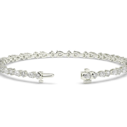 Delia pear and round lab-grown diamond tennis bracelet in 14K (585) white gold, clasp open, detail view 