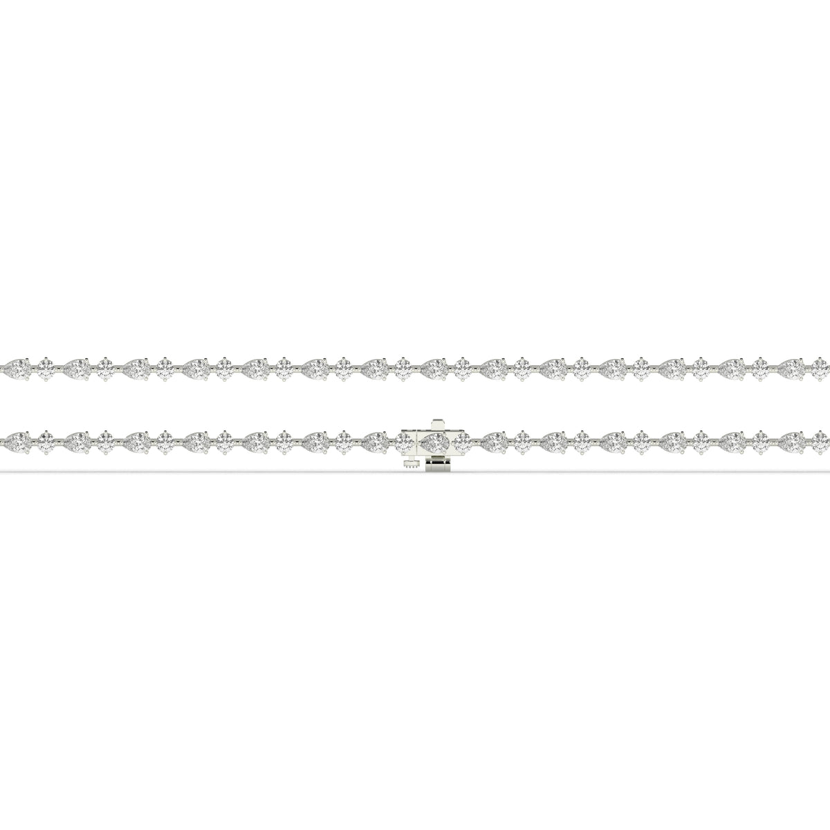 Delia pear and round lab-grown diamond tennis bracelet in 14K (585) white gold, laid flat, full length 