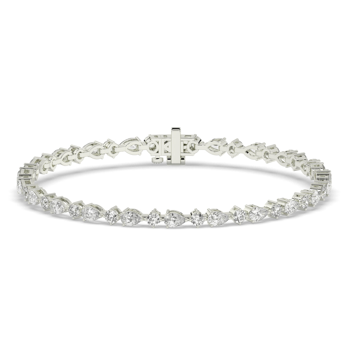 Delia pear and round lab-grown diamond tennis bracelet in 14K (585) white gold, front view 