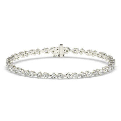 Delia pear and round lab-grown diamond tennis bracelet in 14K (585) white gold, front view 