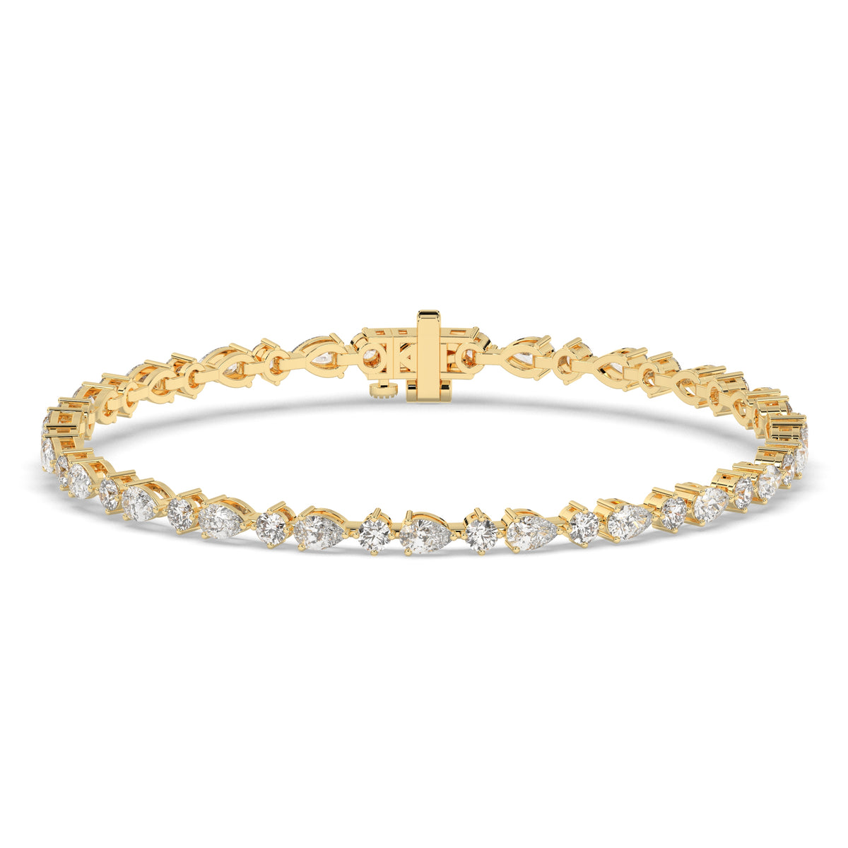 Delia pear and round lab-grown diamond tennis bracelet in 14K (585) yellow gold, front view 