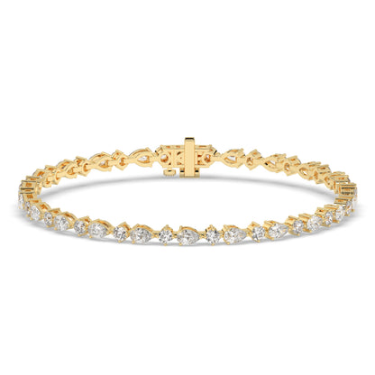 Delia pear and round lab-grown diamond tennis bracelet in 14K (585) yellow gold, front view 