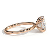 Oval lab-grown diamond halo engagement ring in 14K (585) rose gold, detail view 