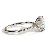 Oval lab-grown diamond halo engagement ring in 18K (750) white gold, detail view 