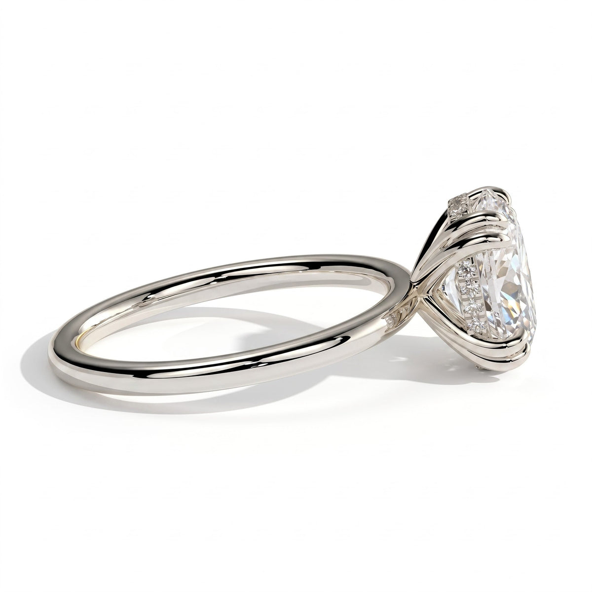 Oval lab-grown diamond halo engagement ring in 950 platinum, detail view 