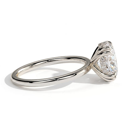 Oval lab-grown diamond halo engagement ring in 950 platinum, detail view 