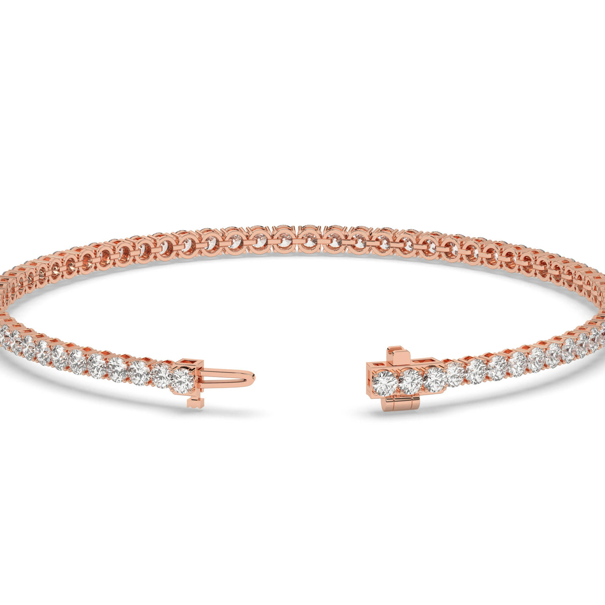 Ella Tennisarmband mit Labordiamanten im Brillantschliff aus 585 Roségold, Verschluss geöffnet, Detailansicht 