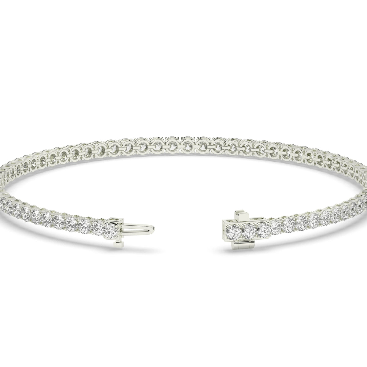 Ella Tennisarmband mit Labordiamanten im Brillantschliff aus 585 Weißgold, Verschluss geöffnet, Detailansicht 