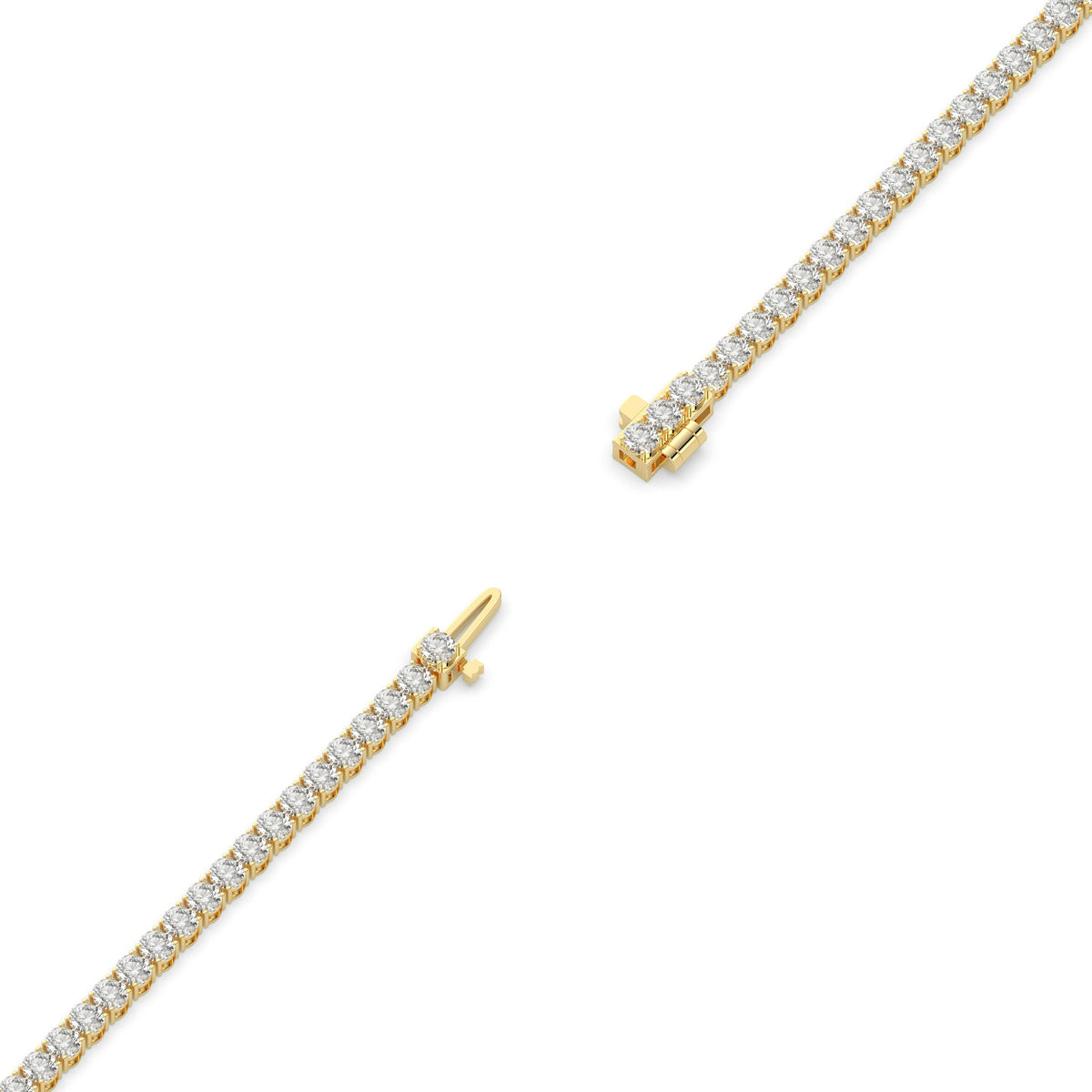 Ella Tennisarmband mit Labordiamanten im Brillantschliff aus 585 Gelbgold, volle Länge, Diagonalansicht 