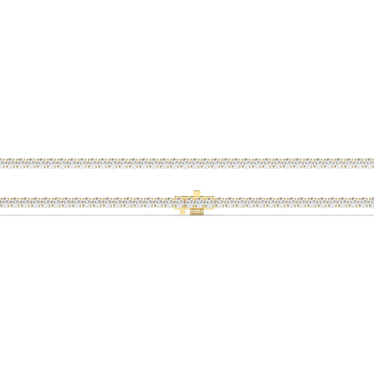 Ella Tennisarmband mit Labordiamanten im Brillantschliff aus 585 Gelbgold, flach liegend, volle Länge 