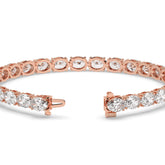 Elvira east-west oval lab-grown diamond tennis bracelet in 14K (585) rose gold, clasp open, detail view 