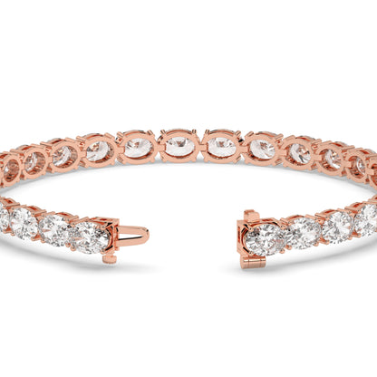 Elvira east-west oval lab-grown diamond tennis bracelet in 14K (585) rose gold, clasp open, detail view 