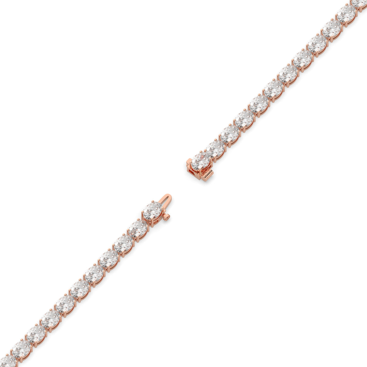 Elvira east-west oval lab-grown diamond tennis bracelet in 14K (585) rose gold, full length, diagonal view 