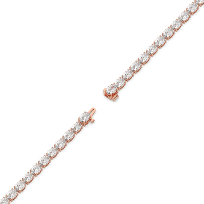 Elvira east-west oval lab-grown diamond tennis bracelet in 14K (585) rose gold, full length, diagonal view 