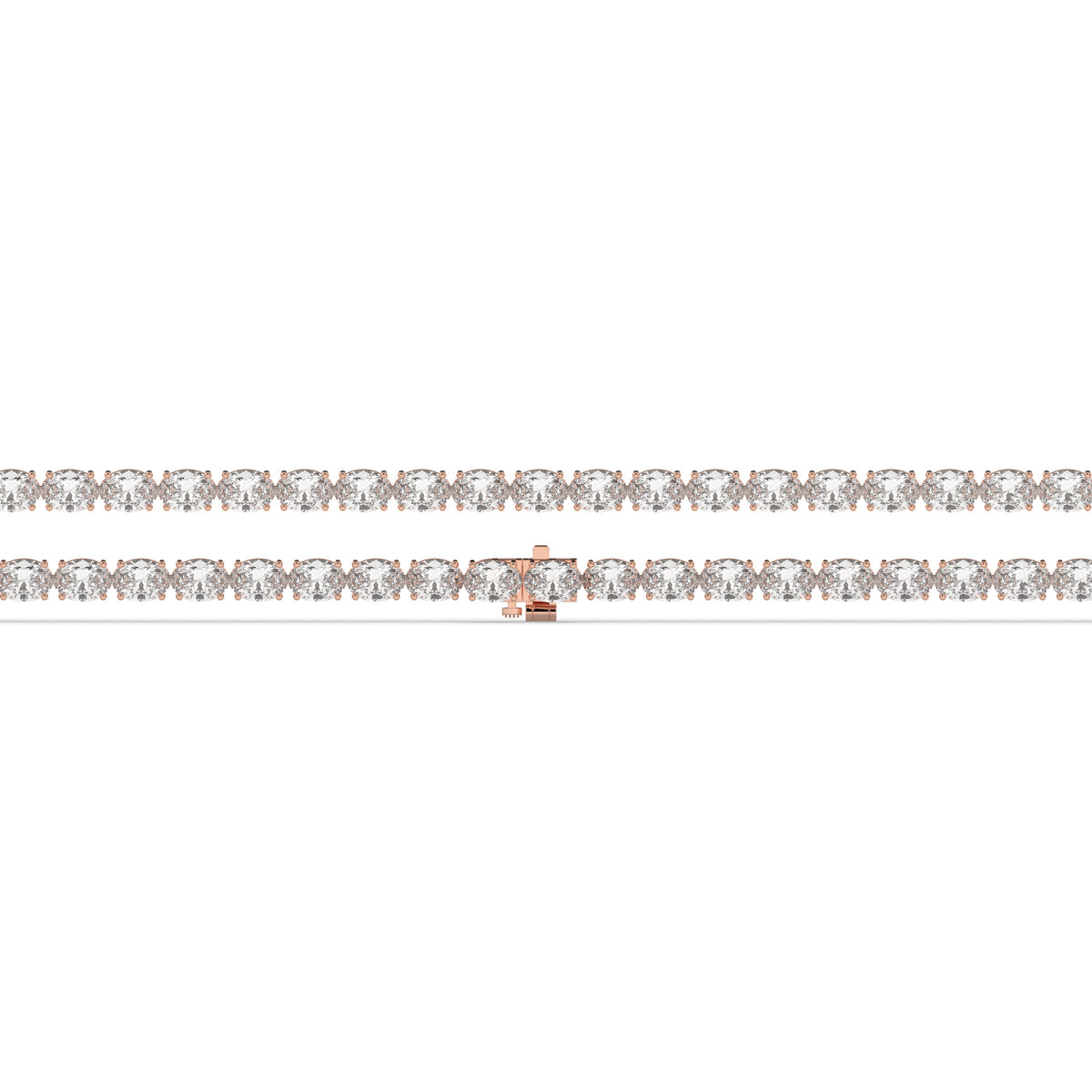 Elvira east-west oval lab-grown diamond tennis bracelet in 14K (585) rose gold, laid flat, full length 