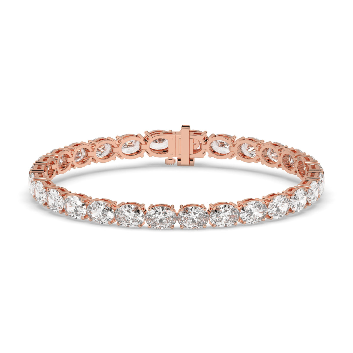 Elvira east-west oval lab-grown diamond tennis bracelet in 14K (585) rose gold, front view 