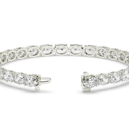 Elvira east-west oval lab-grown diamond tennis bracelet in 14K (585) white gold, clasp open, detail view 