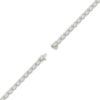Elvira east-west oval lab-grown diamond tennis bracelet in 14K (585) white gold, full length, diagonal view 