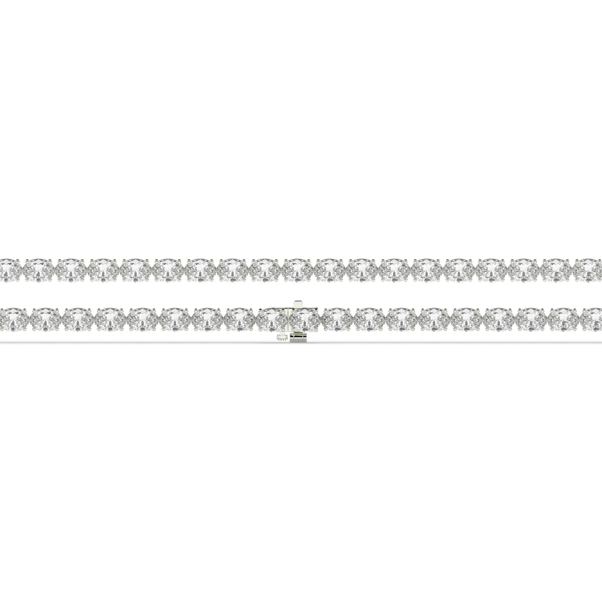 Elvira east-west oval lab-grown diamond tennis bracelet in 14K (585) white gold, laid flat, full length 