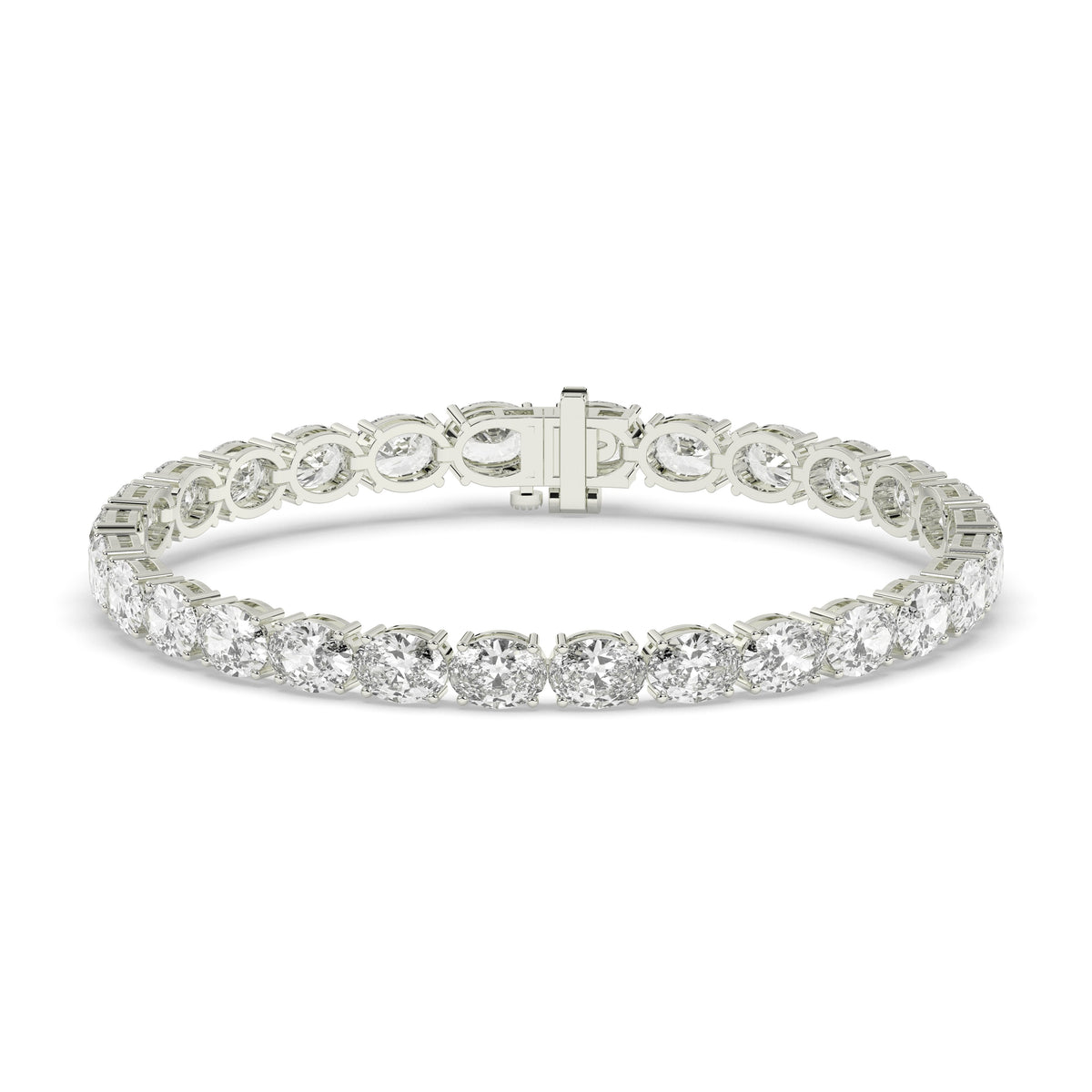 Elvira east-west oval lab-grown diamond tennis bracelet in 14K (585) white gold, front view 