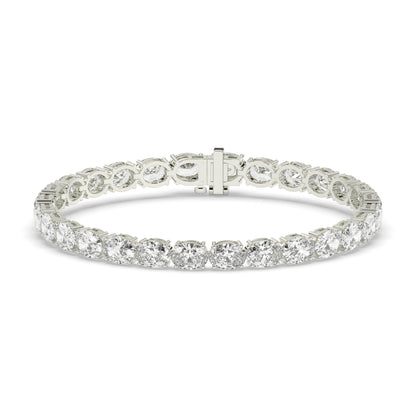 Elvira east-west oval lab-grown diamond tennis bracelet in 14K (585) white gold, front view 