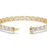 Elvira east-west oval lab-grown diamond tennis bracelet in 14K (585) yellow gold, clasp open, detail view 