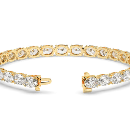 Elvira east-west oval lab-grown diamond tennis bracelet in 14K (585) yellow gold, clasp open, detail view 