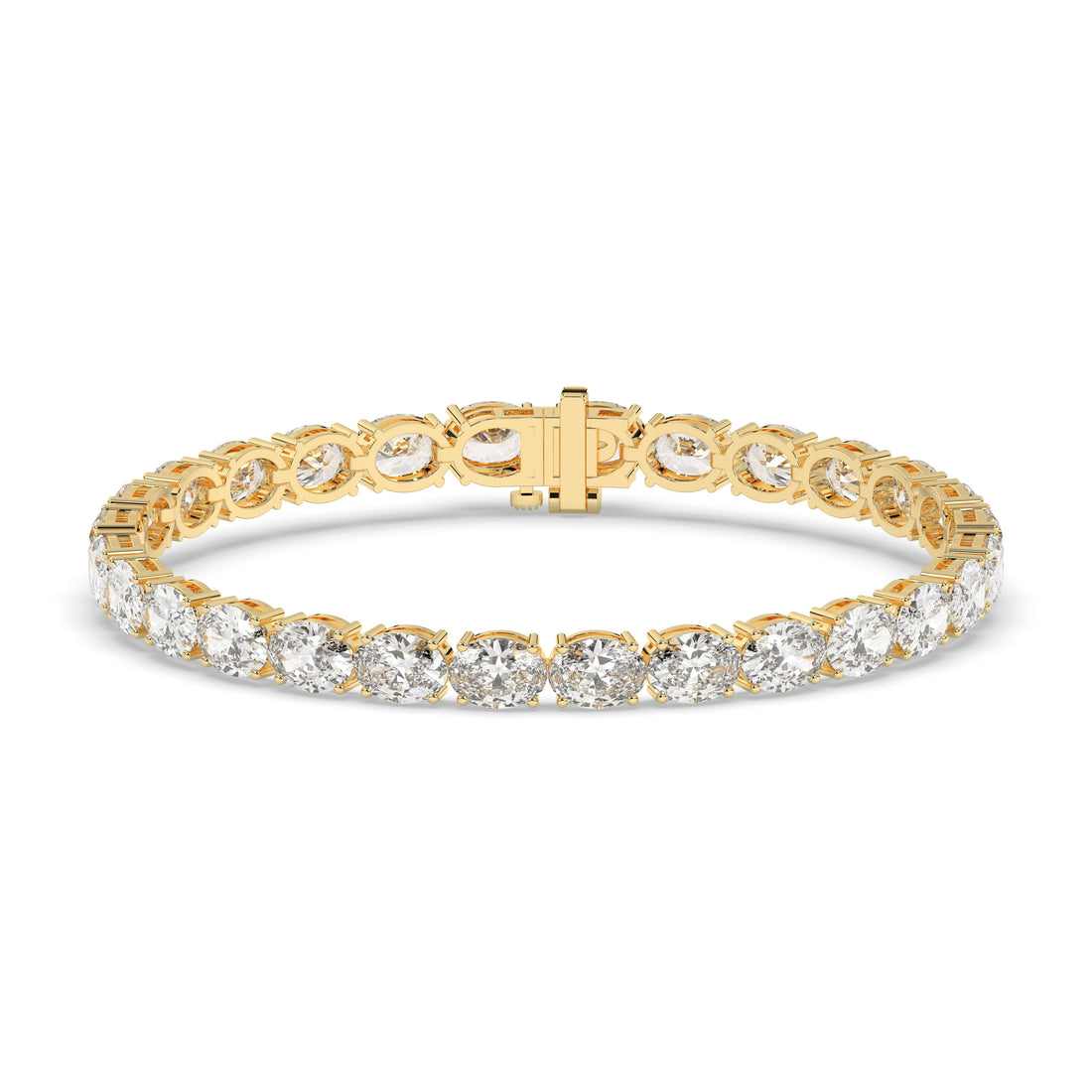 Elvira Tennisarmband mit Labordiamanten im Ovalschliff (quer gefasst) aus 585 Gelbgold, Vorderansicht 