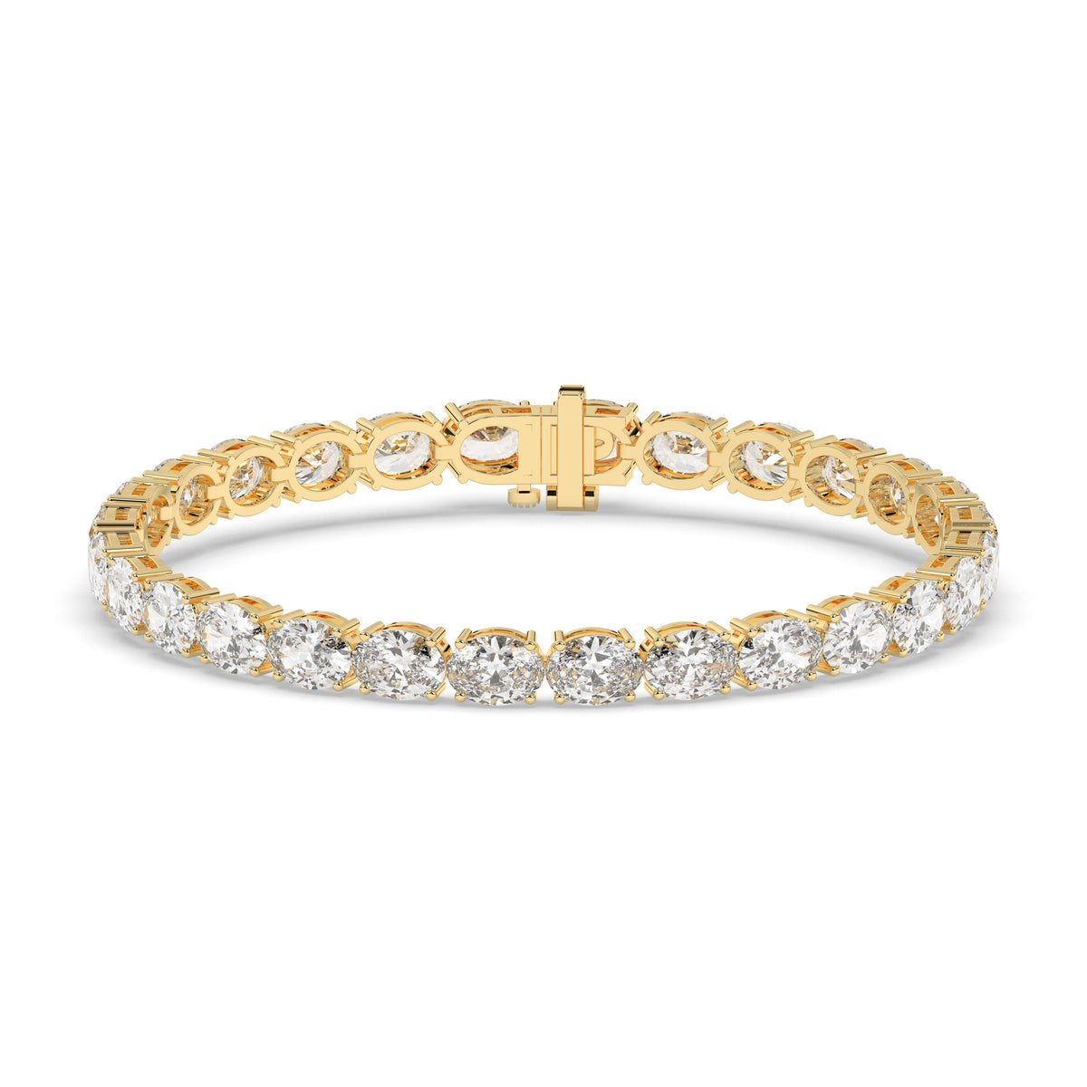 Elvira east-west oval lab-grown diamond tennis bracelet in 14K (585) yellow gold, front view 