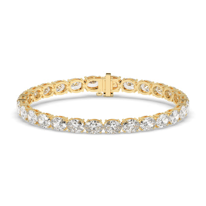 Elvira east-west oval lab-grown diamond tennis bracelet in 14K (585) yellow gold, front view 