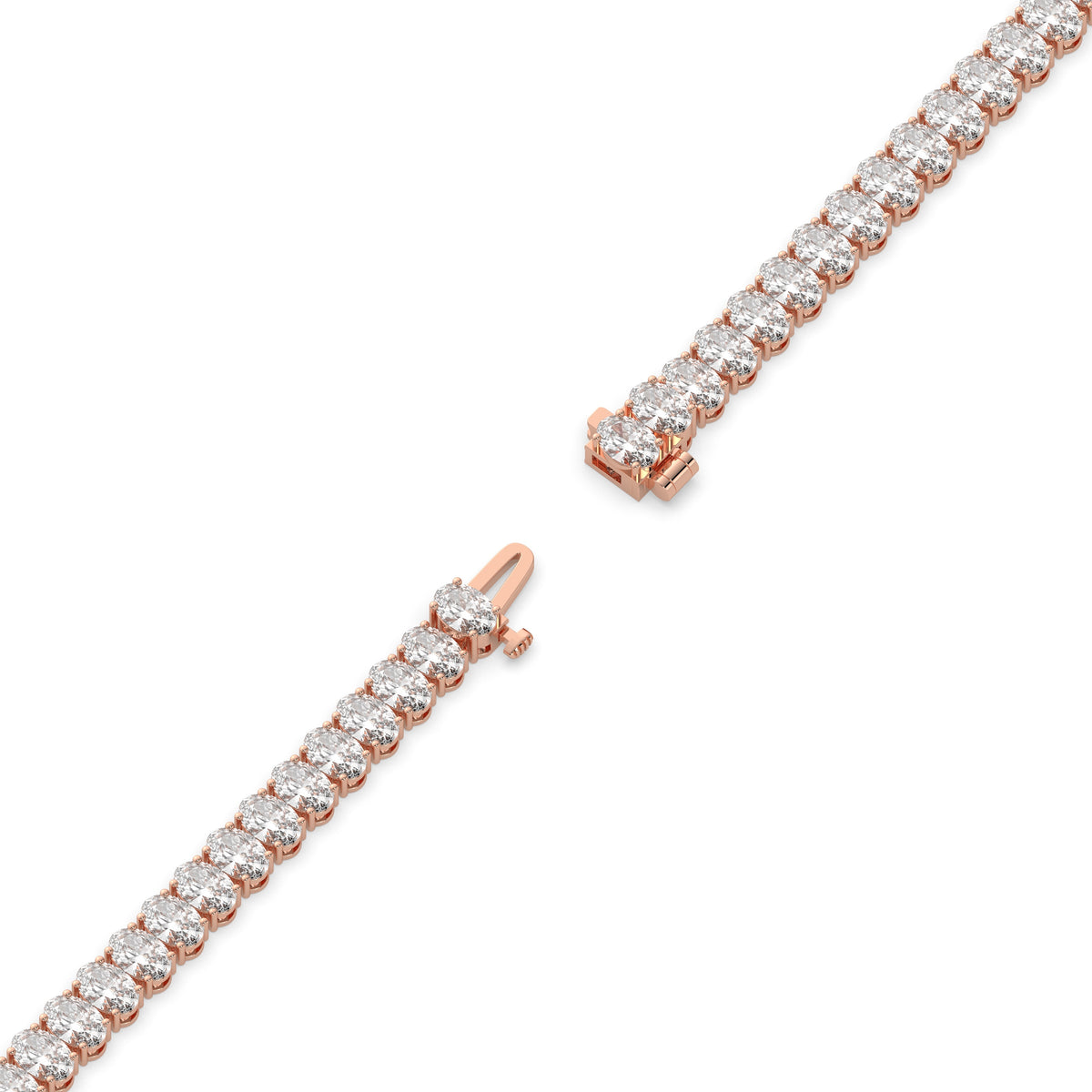 Fabienne Tennisarmband mit Labordiamanten im Ovalschliff aus 585 Roségold, volle Länge, Diagonalansicht 