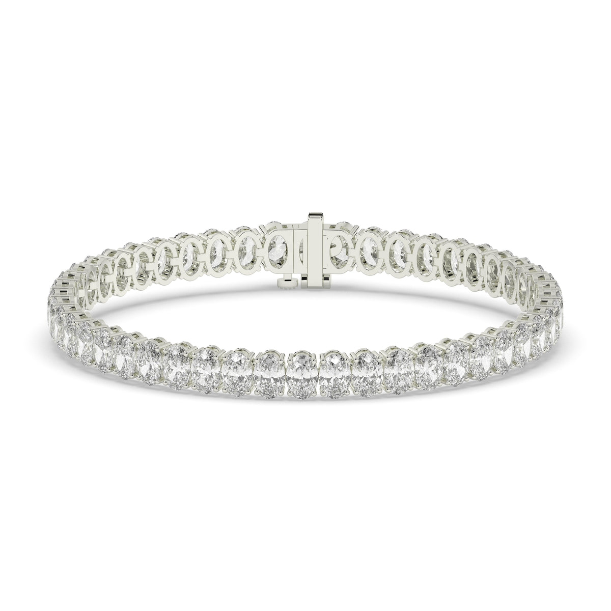 Fabienne Tennisarmband mit Labordiamanten im Ovalschliff aus 585 Weißgold, Vorderansicht 