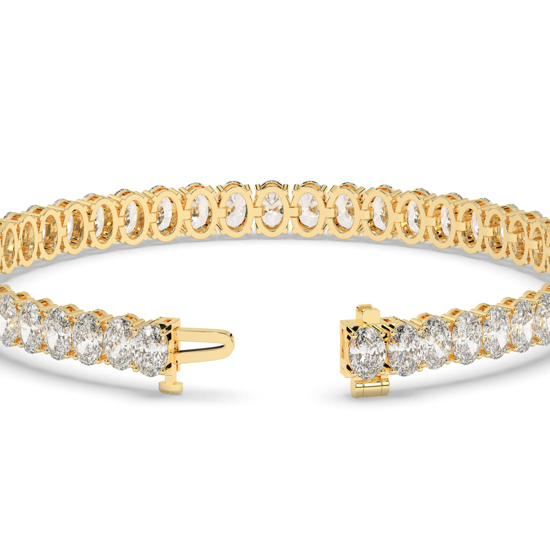 Fabienne Tennisarmband mit Labordiamanten im Ovalschliff aus 585 Gelbgold, Verschluss geöffnet, Detailansicht 