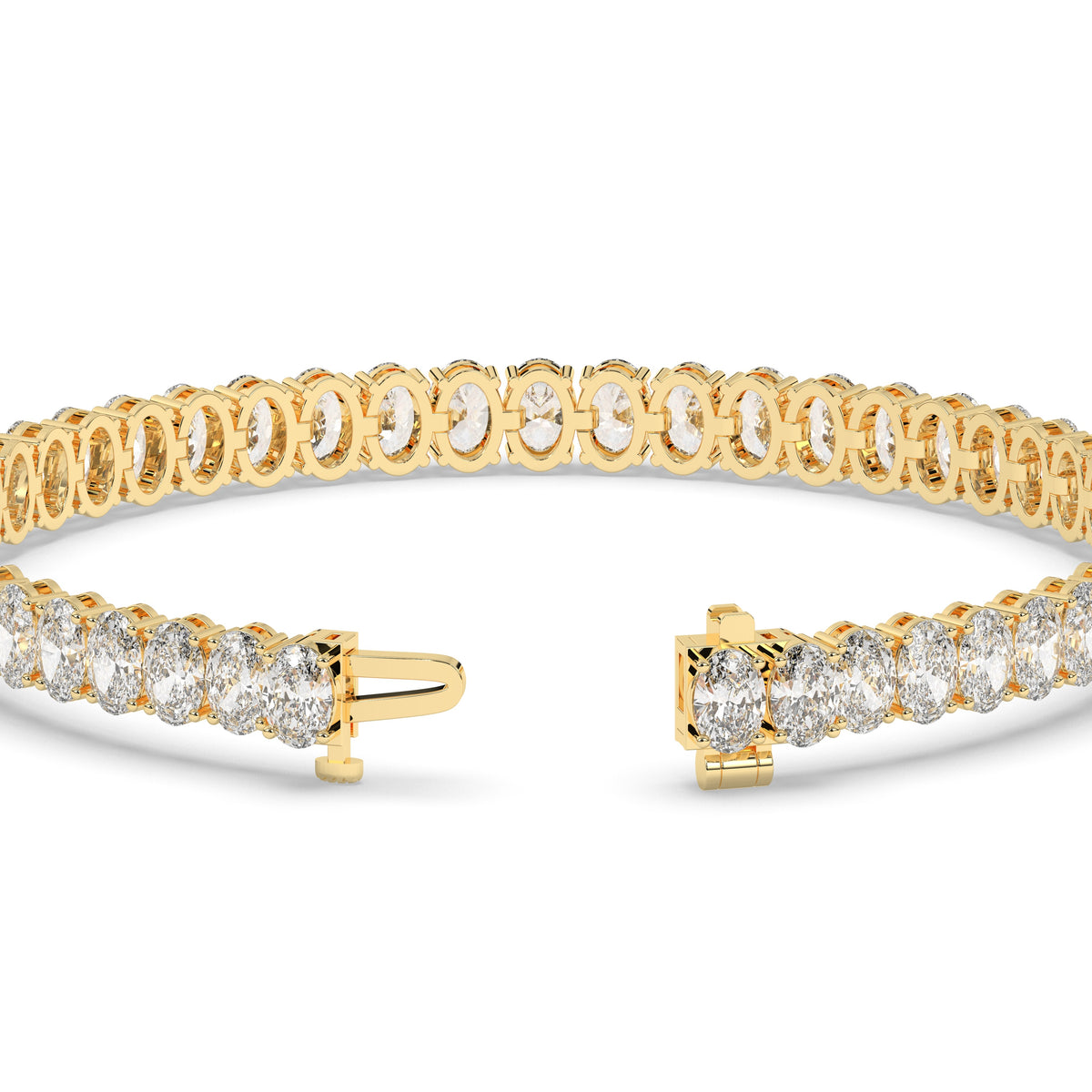 Fabienne Tennisarmband mit Labordiamanten im Ovalschliff aus 585 Gelbgold, Verschluss geöffnet, Detailansicht 