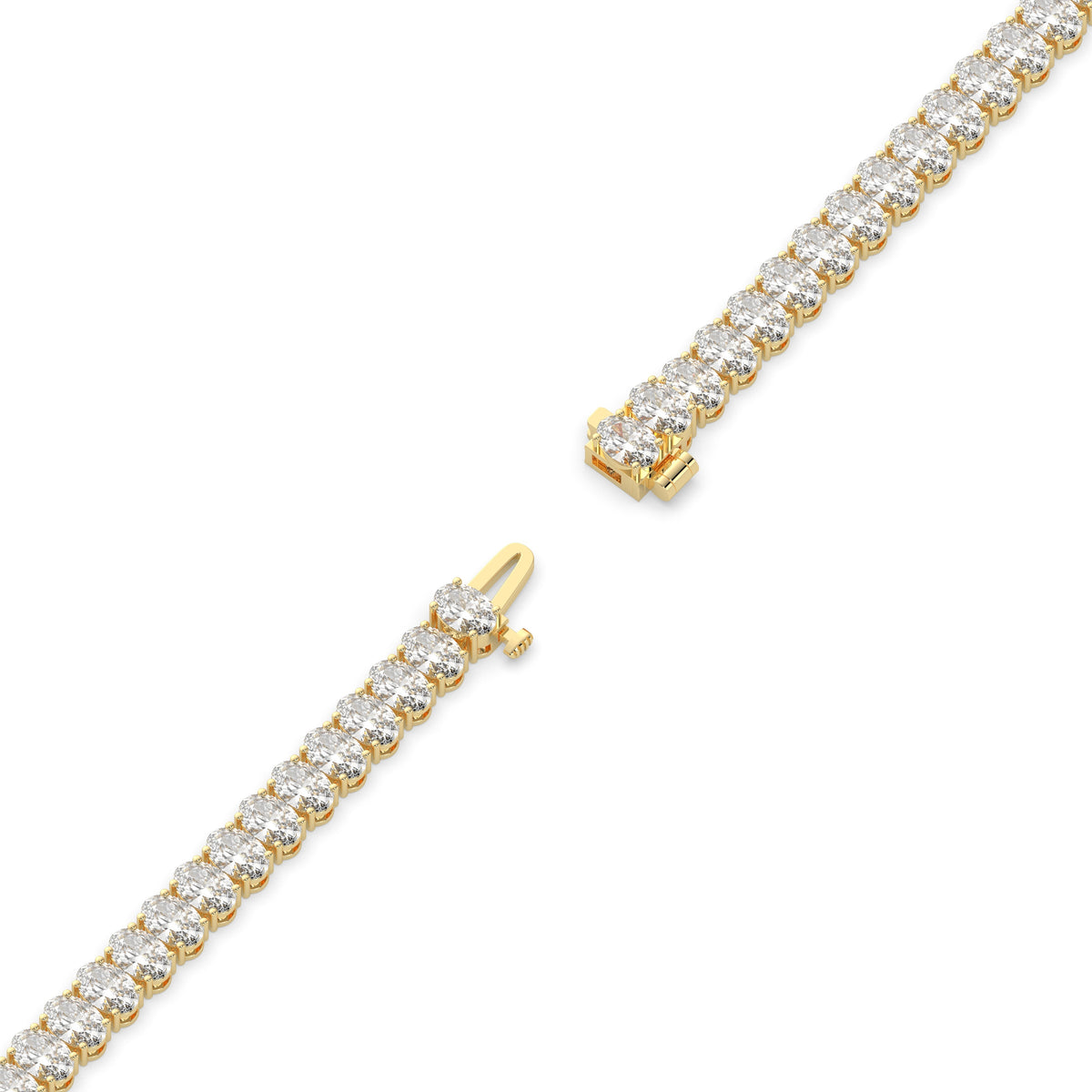 Fabienne Tennisarmband mit Labordiamanten im Ovalschliff aus 585 Gelbgold, volle Länge, Diagonalansicht 