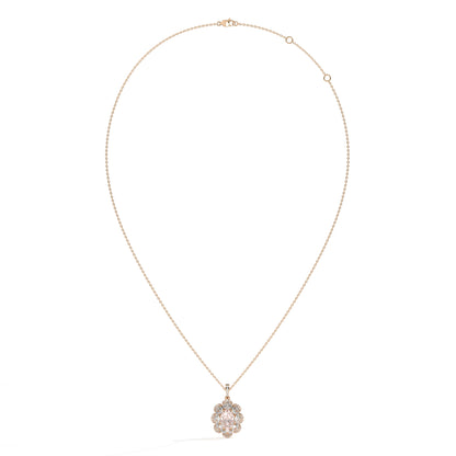 Florine Blüten-Halskette mit rosa ovalem Labordiamanten aus 585 Roségold, Ansicht der ganzen Kette 