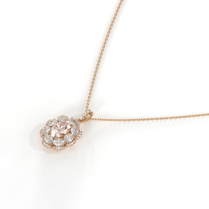 Florine Blüten-Halskette mit rosa ovalem Labordiamanten aus 585 Roségold, Seitenansicht 