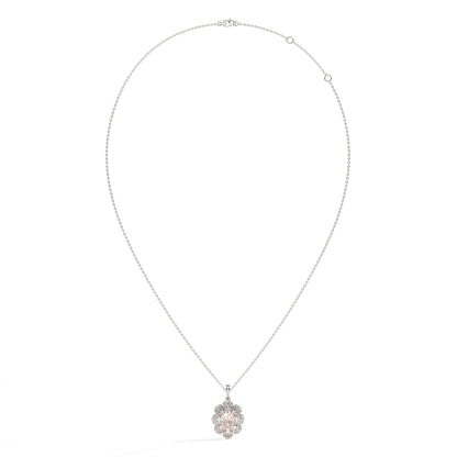 Florine Blüten-Halskette mit rosa ovalem Labordiamanten aus 585 Weißgold, Ansicht der ganzen Kette 