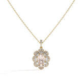 Florine Blüten-Halskette mit rosa ovalem Labordiamanten aus 585 Gelbgold, Vorderansicht 