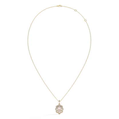 Florine Blüten-Halskette mit rosa ovalem Labordiamanten aus 585 Gelbgold, Ansicht der ganzen Kette 