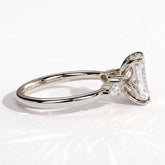 Radiant lab-grown diamond halo engagement ring in 950 platinum, detail view 